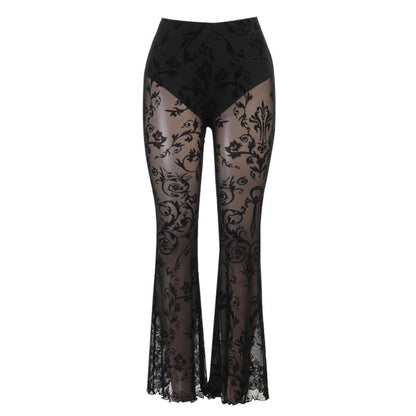 Bohemian Style High-Waisted Sheer Bell Bottom Pants
