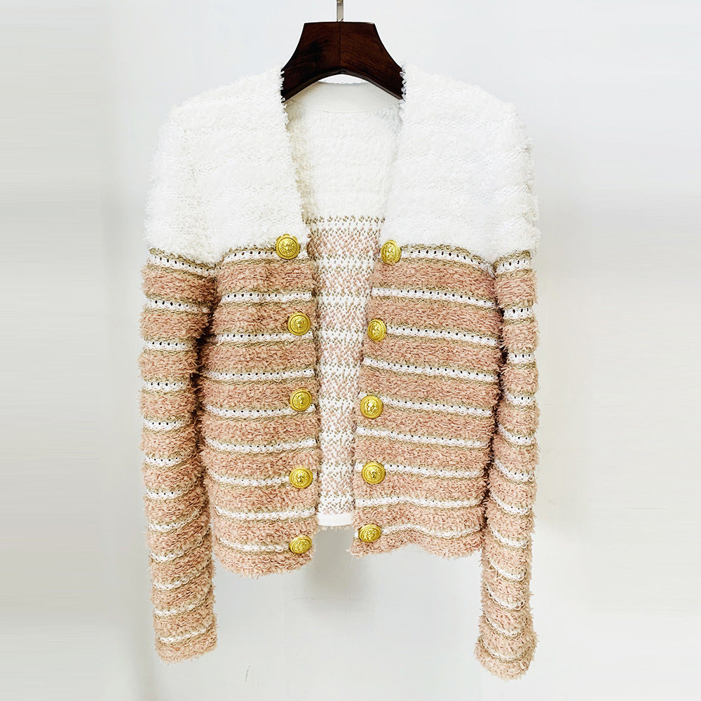 Trendy Striped Knit Cardigan Jacket Stylish All-Season