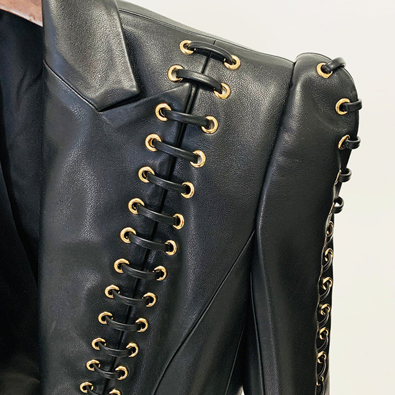 Faux Leather Jacket with Ropes and Slim Fit
