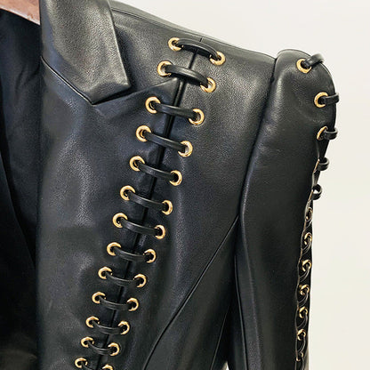 Faux Leather Jacket with Ropes and Slim Fit