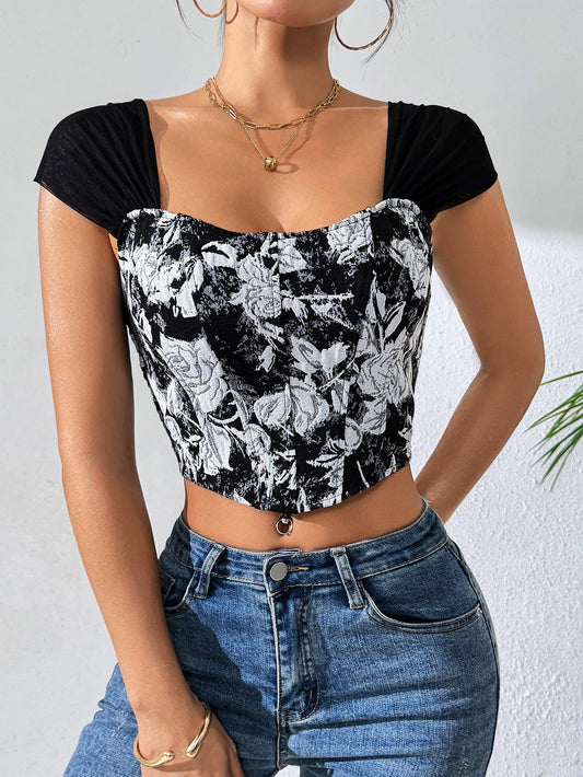 Sexy Floral Crop Top Sleeveless Summer Vest