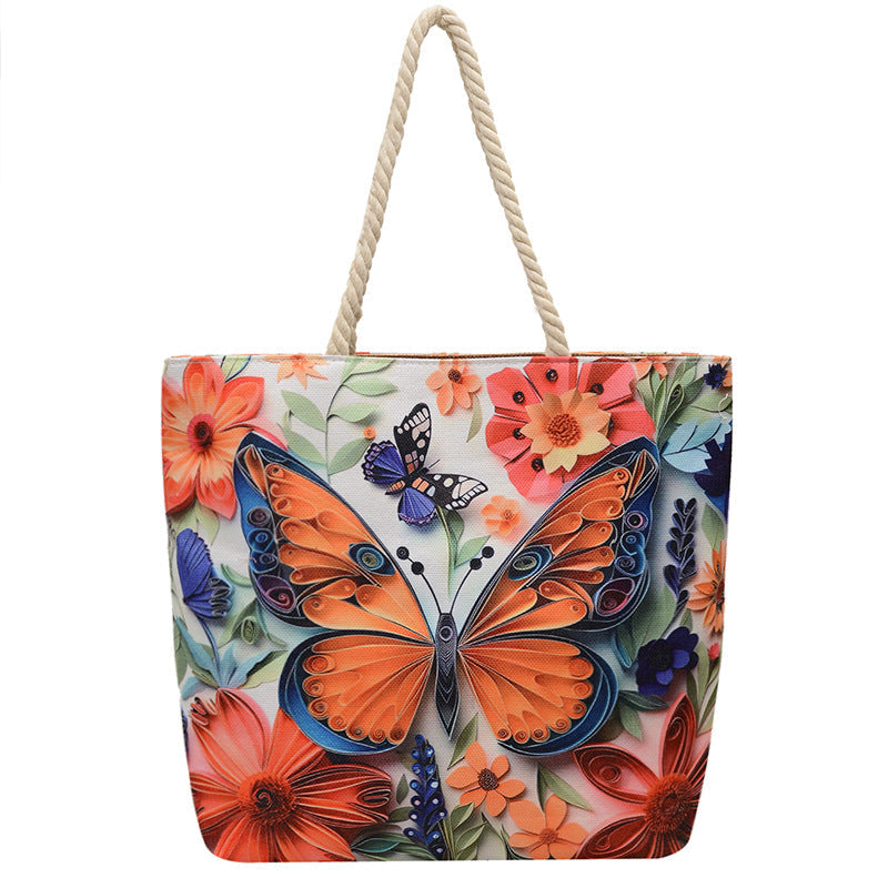 Fashionable Reversible Beach Tote Bag Canvas with Cotton Rope