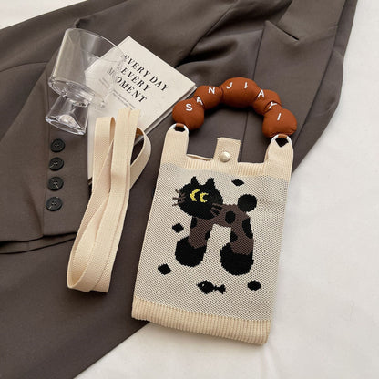 Trendy Knitted Crossbody Phone Bag Cute Cartoon Design