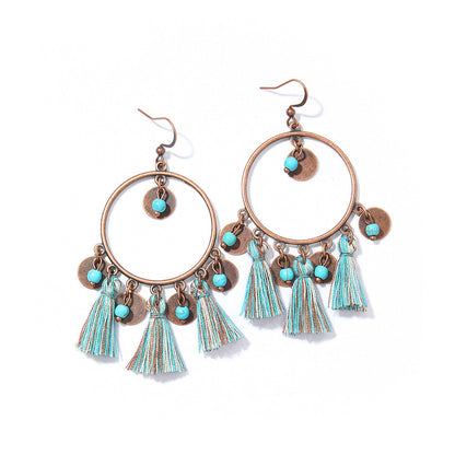 Bohemian Tassel Dangle Earrings Handmade Tribal Style