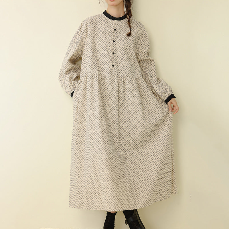 Sweet A-Line Print Long Sleeve Dress for Women