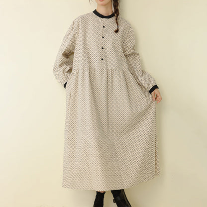 Sweet A-Line Print Long Sleeve Dress for Women