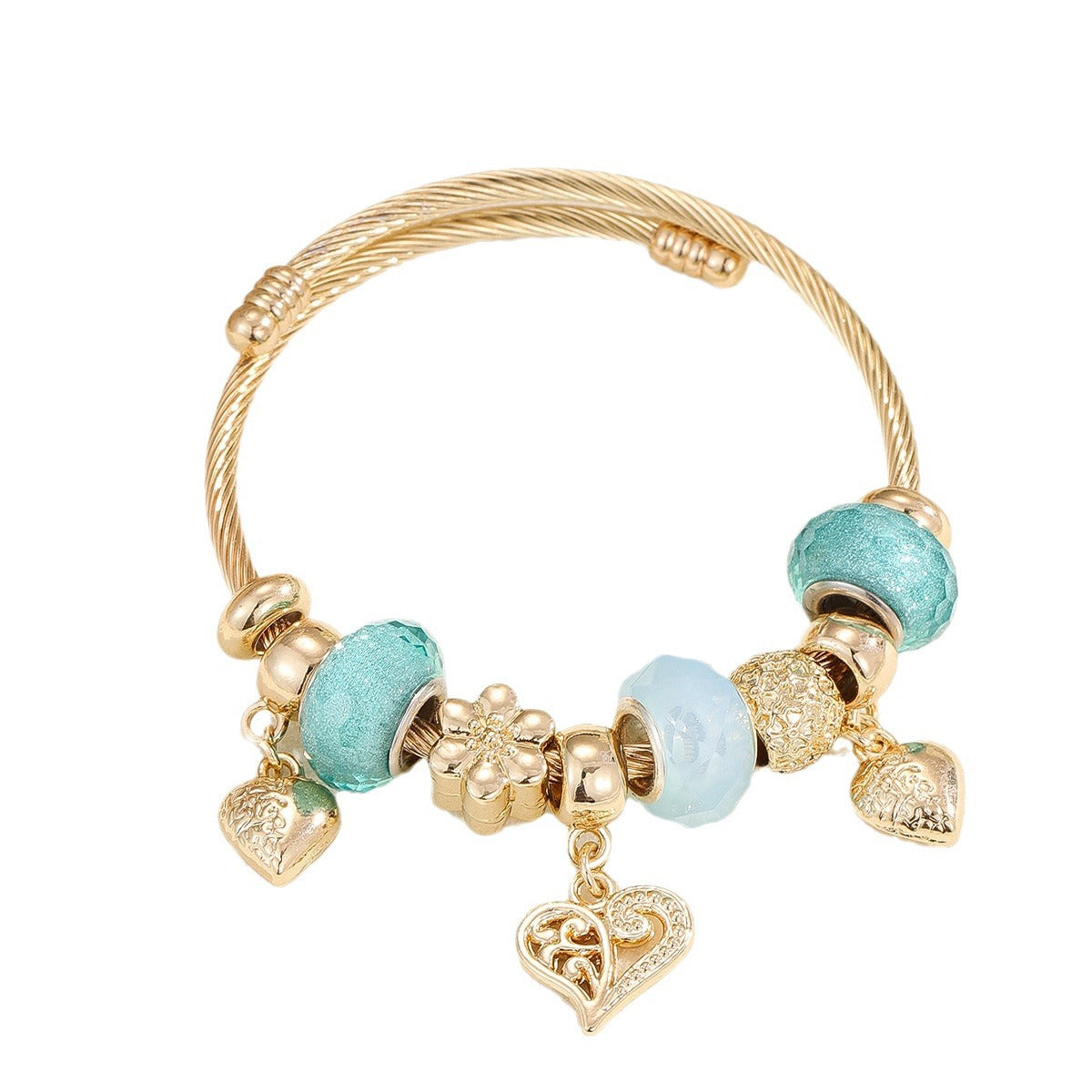 Fashionable Adjustable Gold Stainless Steel Bracelet Elegant Heart Design