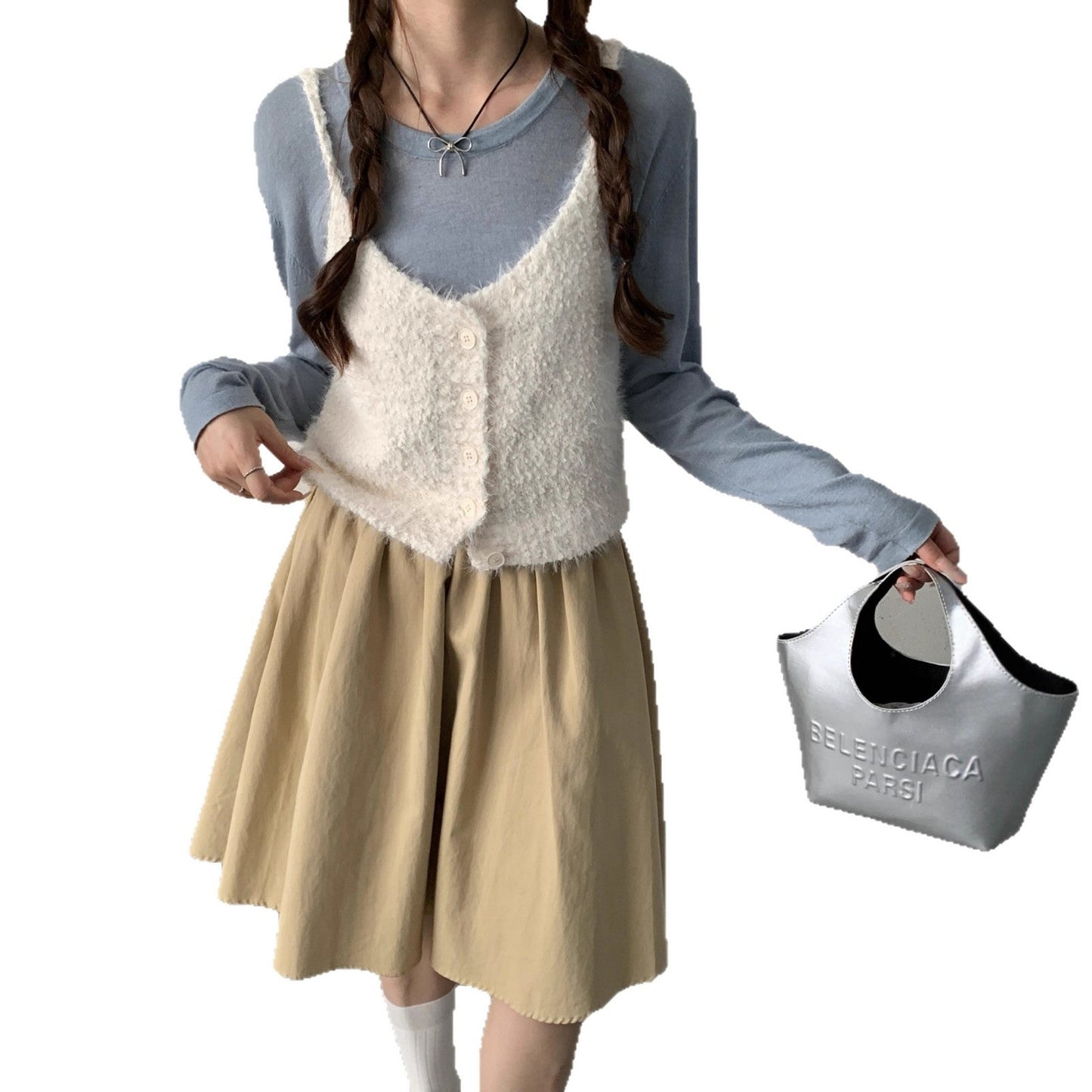 Button-Front Knit Camisole Top Casual Loose Fit