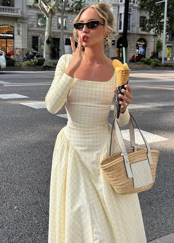 Long Sleeve Midi Dress Lightweight Pink Gingham