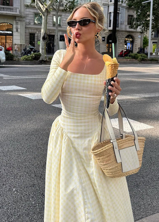 Long Sleeve Midi Dress Lightweight Pink Gingham