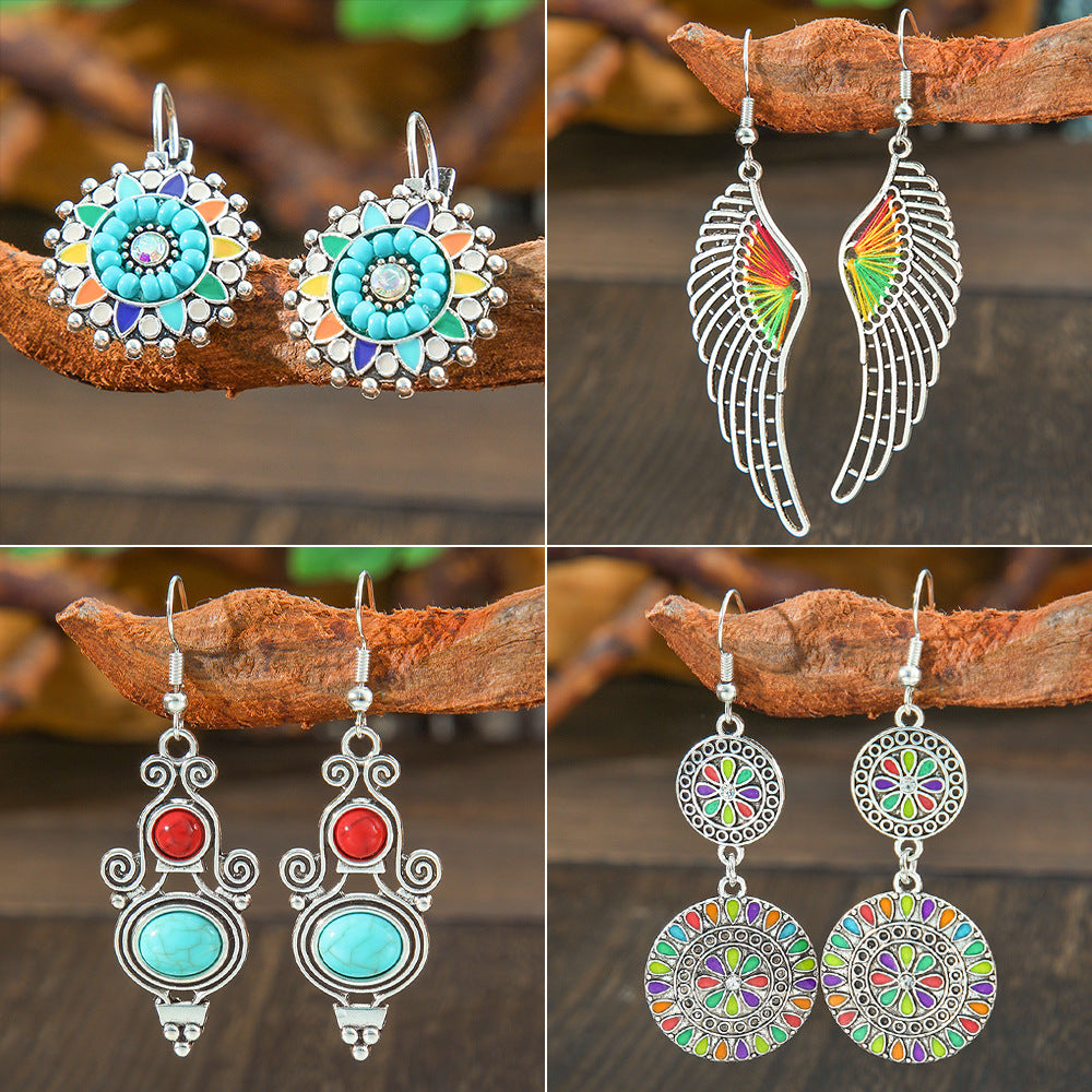 Fashion Bohemian Flower Earrings Vintage Silver Casual Statement Jewelry