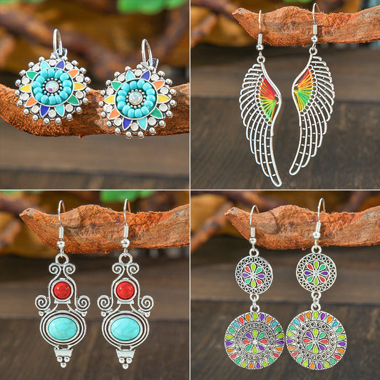 Fashion Bohemian Flower Earrings Vintage Silver Casual Statement Jewelry