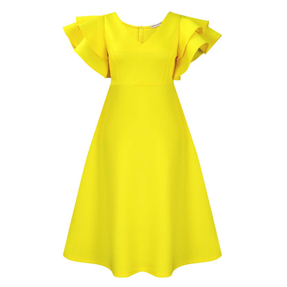 High-Waisted A-Line Dress With Ruffle Sleeves