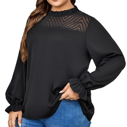 Loose-Fitting Geometric Pattern Long Sleeve Top