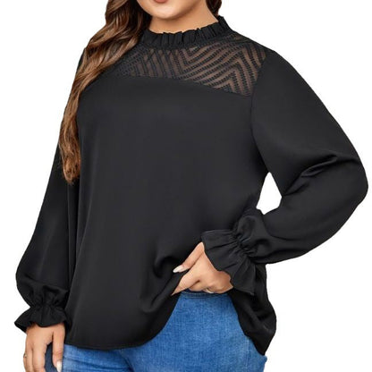Loose-Fitting Geometric Pattern Long Sleeve Top