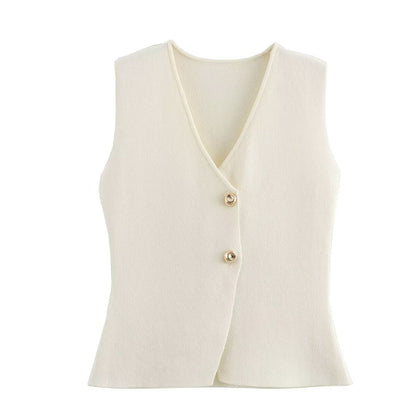 Casual Solid Color Button Down Knit Vest