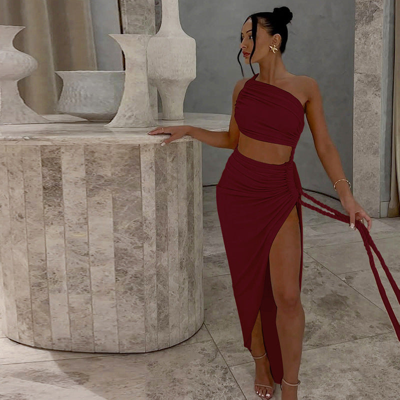Trendy One-Shoulder Lace-Up Backless Maxi Dress