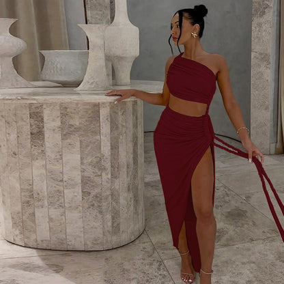 Trendy One-Shoulder Lace-Up Backless Maxi Dress