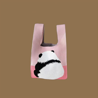 Trendy Cartoon Floral Knitted Tote Bag for Women