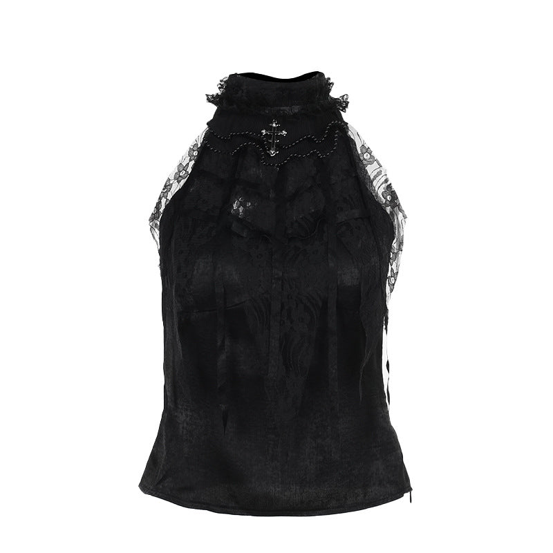 Gothic Rose Lace Trim Tank Top for Women