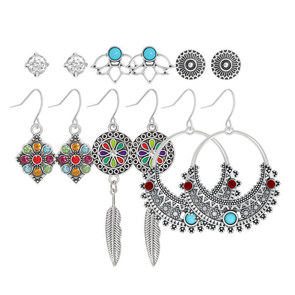 Trendy Bohemian Vintage Silver Earring Set