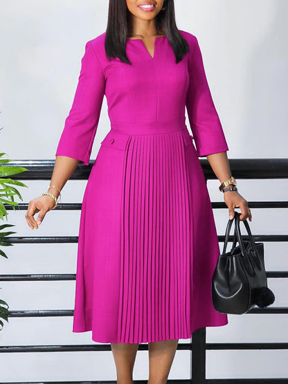 Elegant Solid Color Pleated Maxi Dress For Women