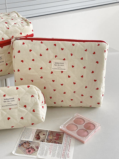 Red Heart Cosmetic Bag Stylish Multi-Functional Storage Pouch