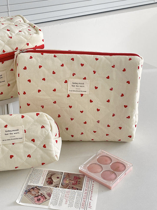 Red Heart Cosmetic Bag Stylish Multi-Functional Storage Pouch