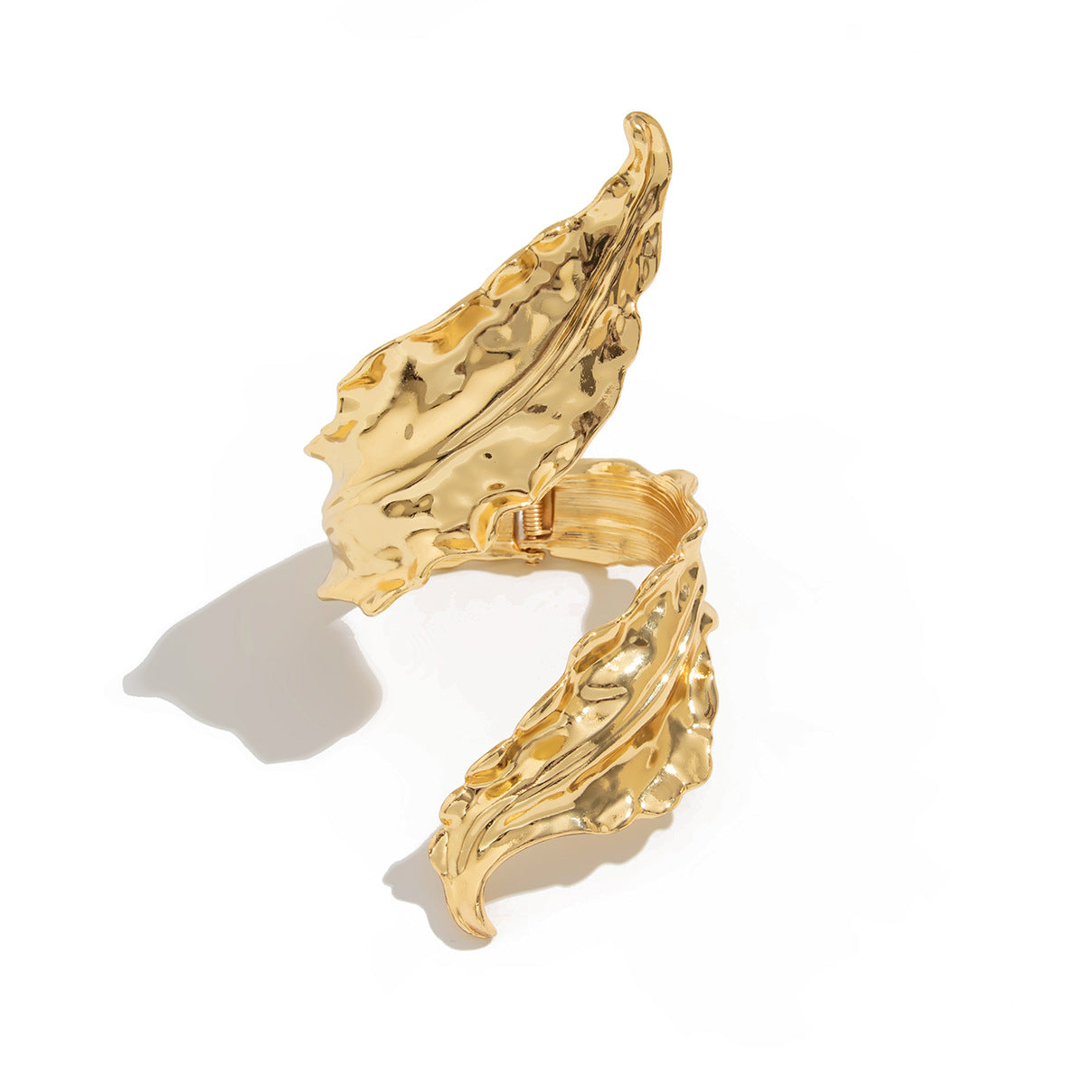 Liquid Metal Leaf Cuff Bracelet Stylish Spring-Loaded Bangle