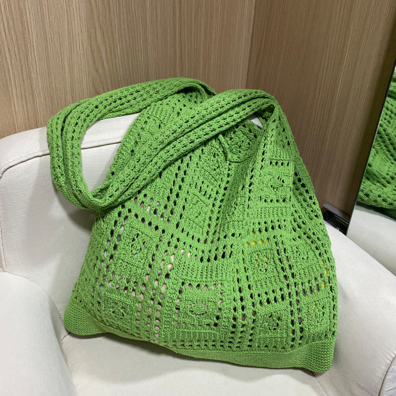 Solid Color Hollow Braided Shoulder Bags