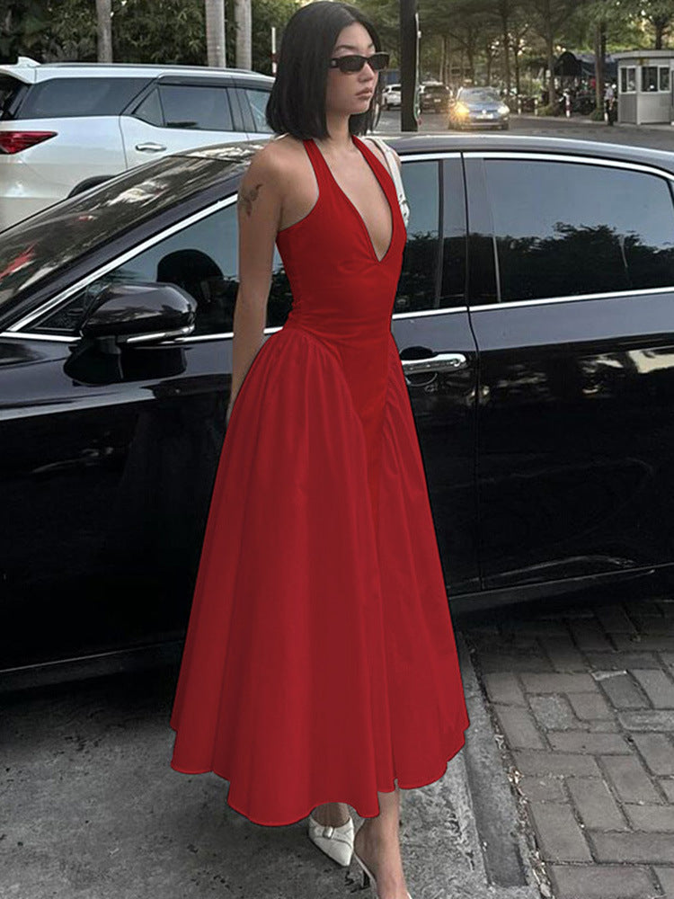 Deep V Lace Hollow-Out Maxi Dress Elegant Casual Dress