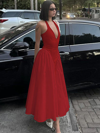 Deep V Lace Hollow-Out Maxi Dress Elegant Casual Dress