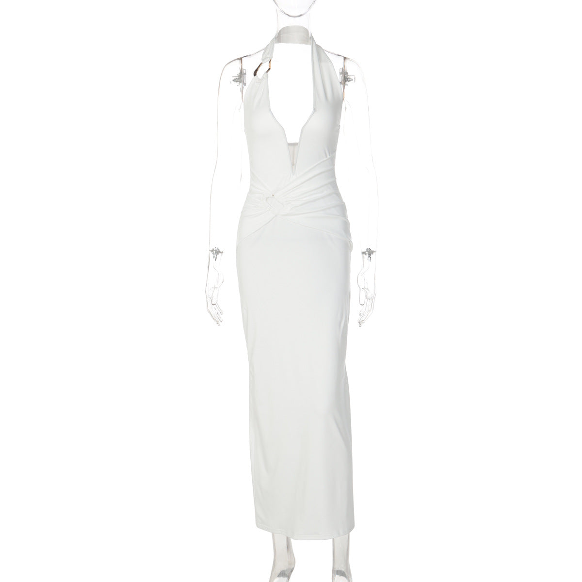 Sleek V-Neck Bodycon Maxi Dress with Ruching