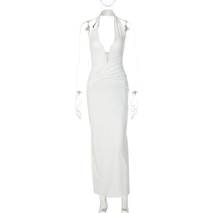 Sleek V-Neck Bodycon Maxi Dress with Ruching