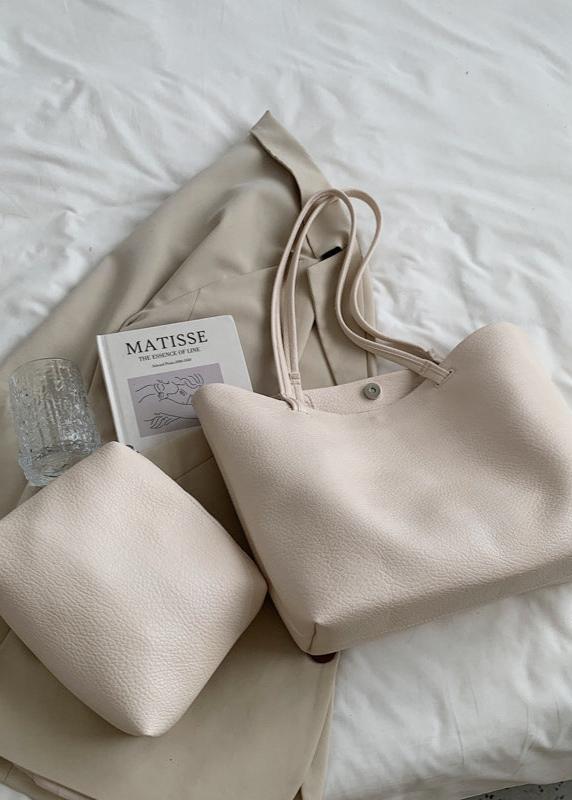 Soft Leather Tote Bag In Beige And Brown