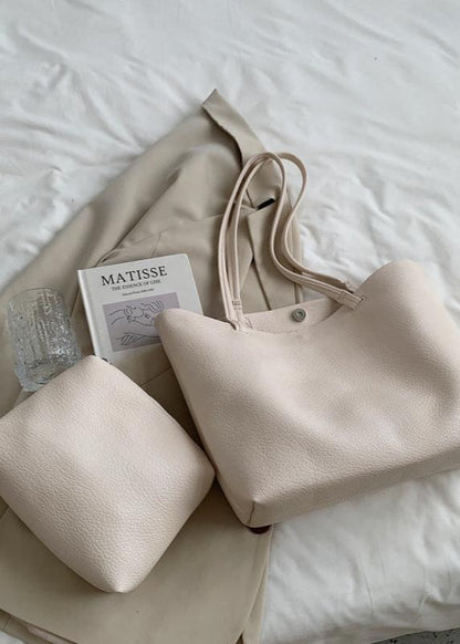 Soft Leather Tote Bag In Beige And Brown