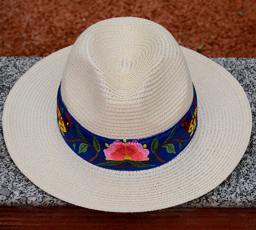 National Style Embroidered Hat Straw Hat Sun-Proof Visor Big Brim Summer Days Ladies National Hat
