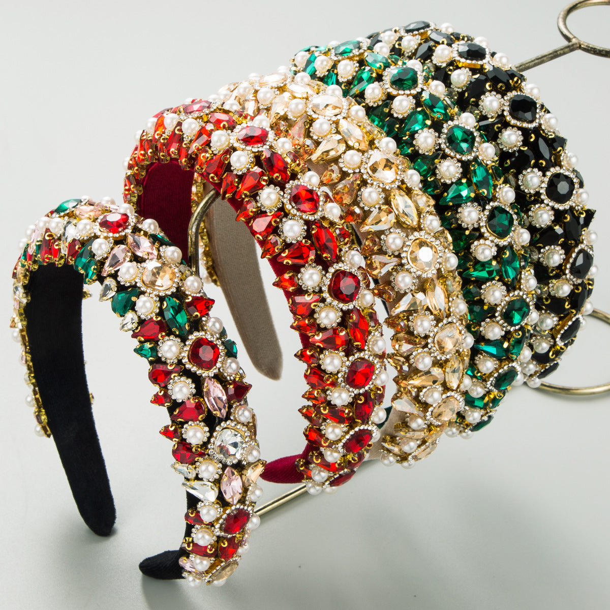 Vintage Baroque Style Velvet Headband for Women with Rhinestones and Pearls