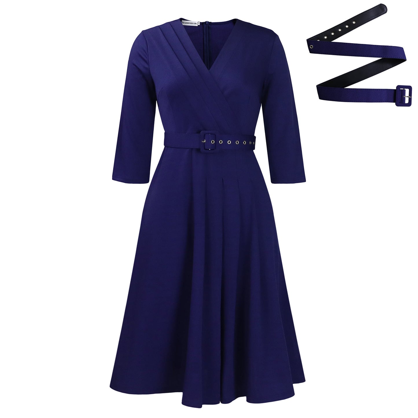 Elegant V-Neck A-Line Dress With Belt For Women