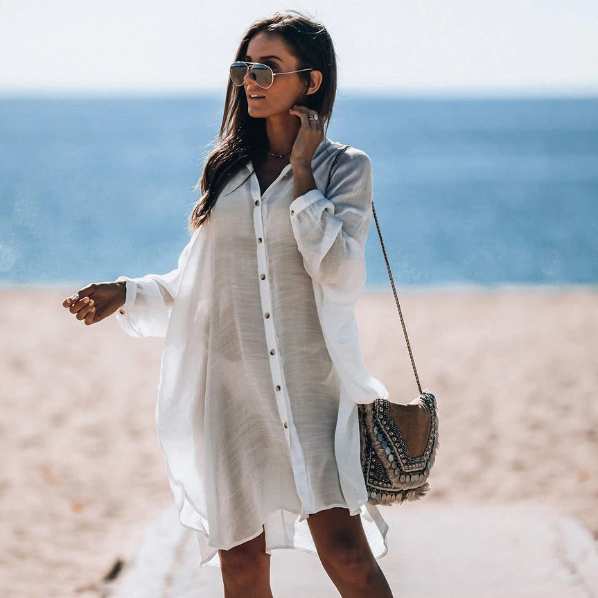 Beach Shirt Bamboo Cloth Loose Sun Protection Shirt Holiday Blouse