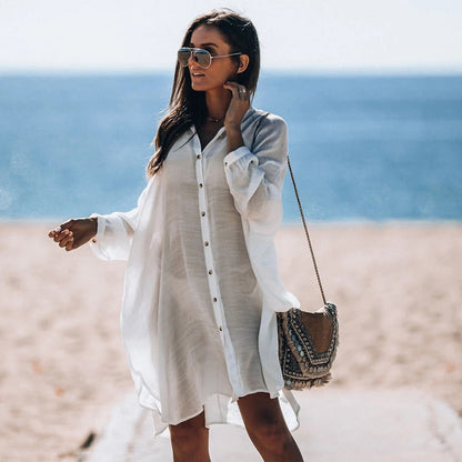 Beach Shirt Bamboo Cloth Loose Sun Protection Shirt Holiday Blouse
