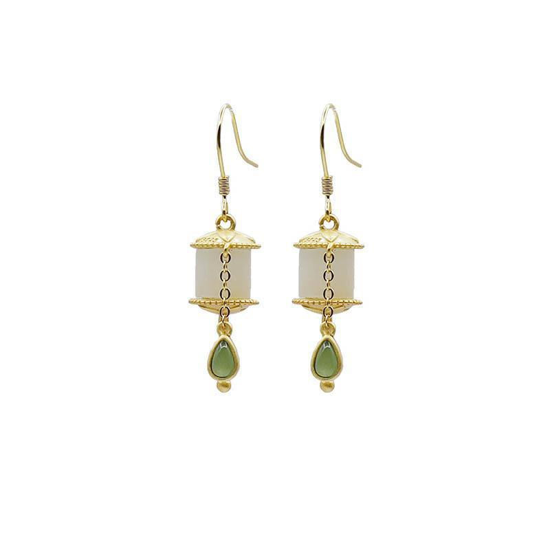 Prayer Wheel Earrings Silver Tassel Jasper Earrings Earrings Ethnic Style