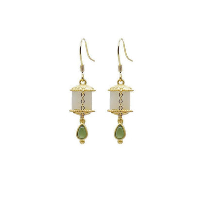 Prayer Wheel Earrings Silver Tassel Jasper Earrings Earrings Ethnic Style