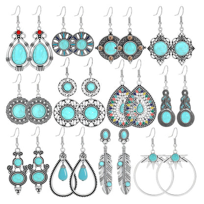 Bohemian Turquoise Teardrop Earrings Vintage Alloy Geometry
