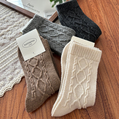Trendy Cable Knit Wool Warm Crew Socks