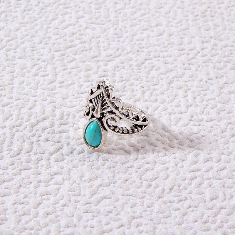 Vintage Geometric Turquoise Ring Set Alloy Fashion Jewelry