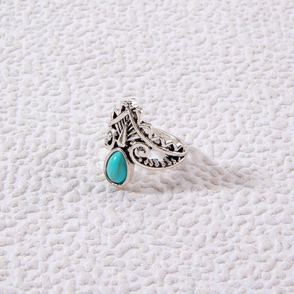 Vintage Geometric Turquoise Ring Set Alloy Fashion Jewelry