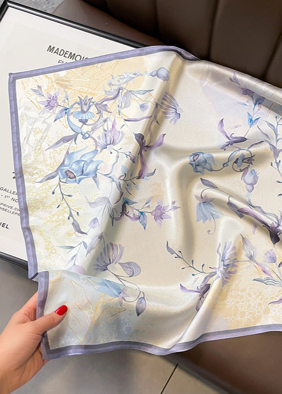 Satin Square Scarf with Lavender Bloom Print