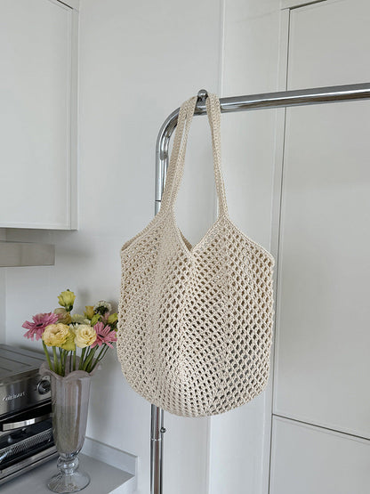 Large Capacity Hollow Cotton Rope Bag Casual Fashion Shoulder Bag