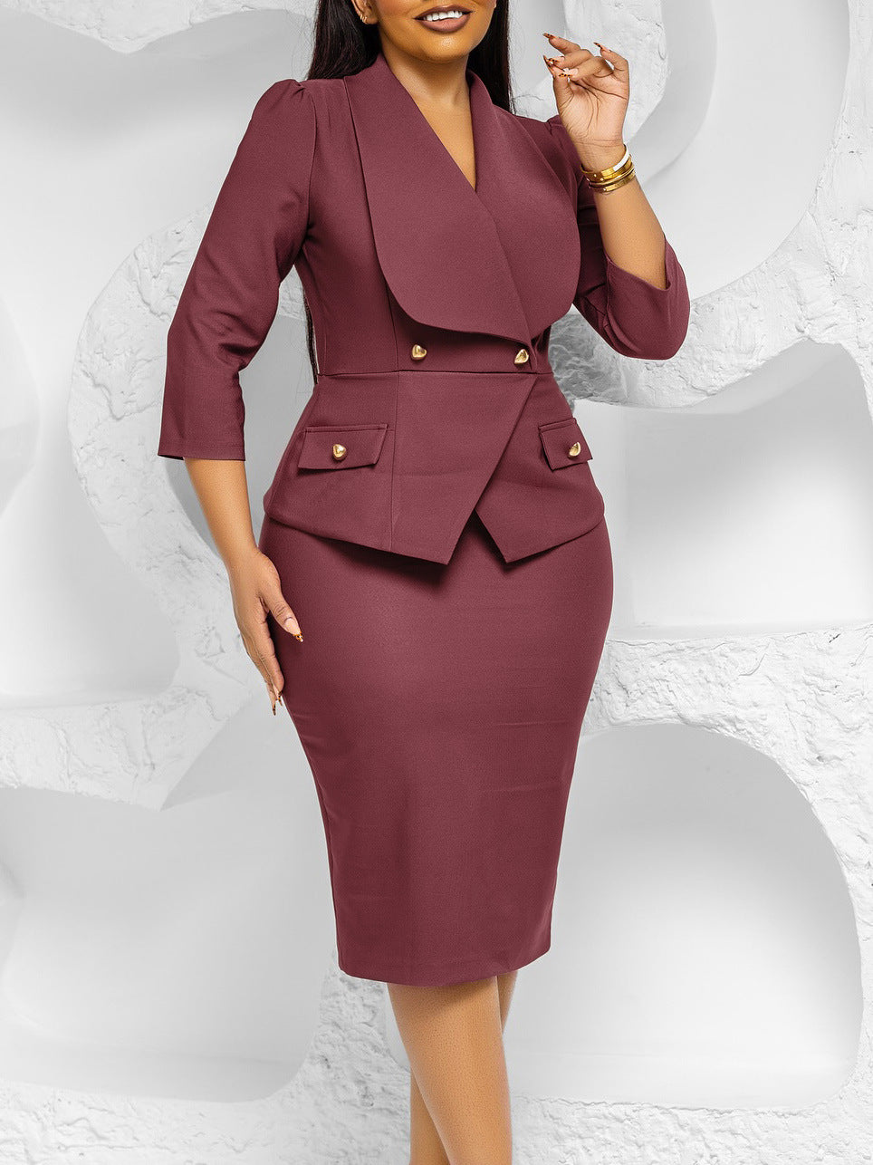Elegant High Neck Dress With Midi Length